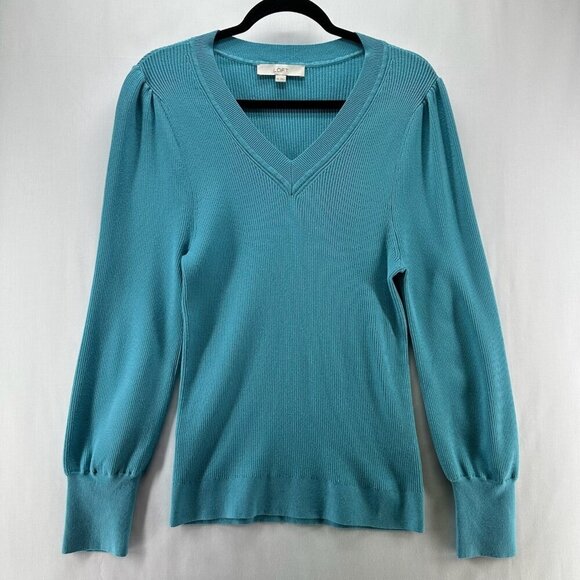 LOFT Sweaters - Loft Sweater Women Sz 2XL Pullover Long Sleeve V-Neck Ribbed Stretchy Turquoise